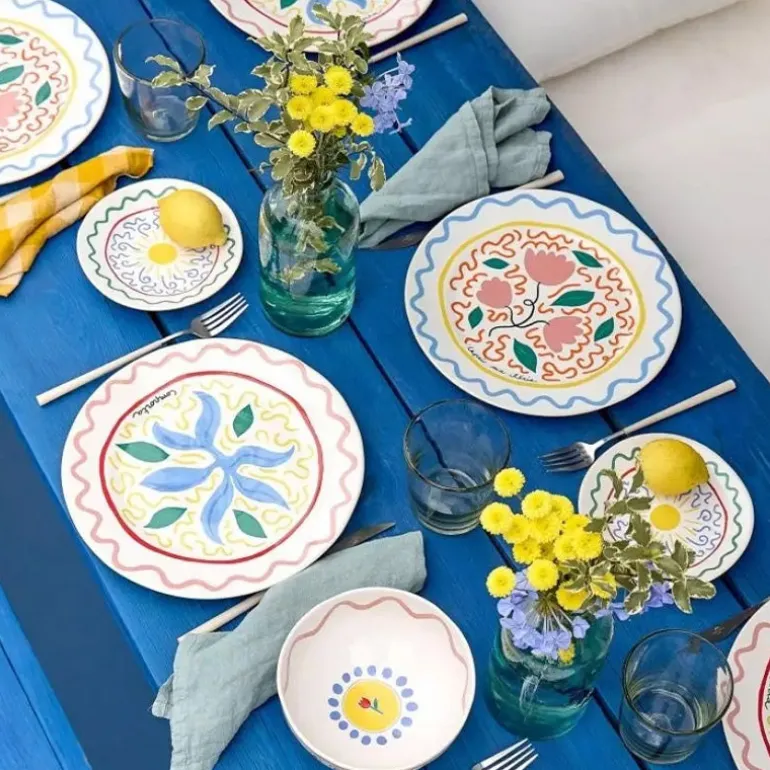 6 assiettes plates Capri ma chérie en grès 27,4cm Summer Bliss Costa Nova