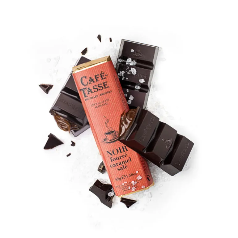 Barre de chocolat noir caramel salé
