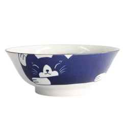 Bol ramen porcelaine 1L bleu Neko cat Tokyo Design