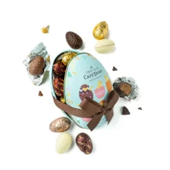 Boîte en métal 12 oeufs en chocolat praliné assortis Café Tasse