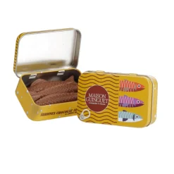 Boîte en métal de sardines en chocolat au lait et caramel Maison Guinguet