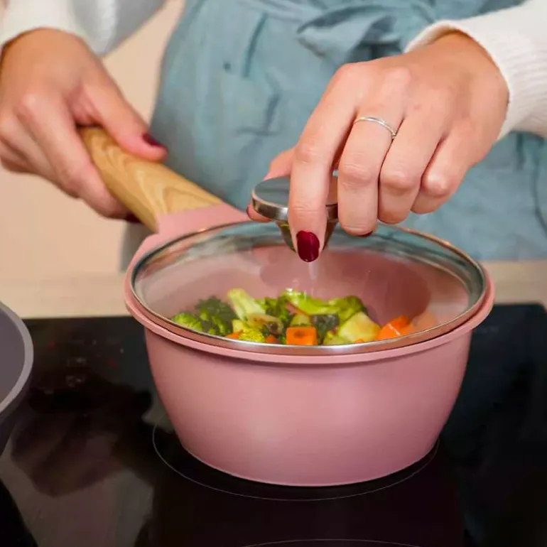 Casserole anti-adhésive 16 cm rose Cookut