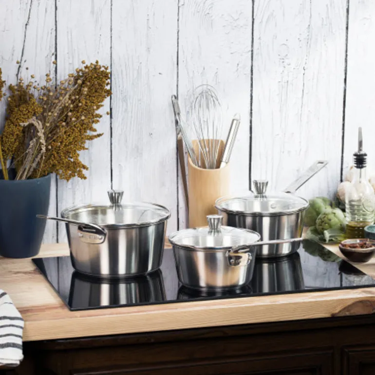 3 casseroles en inox brossé 1826