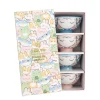 Coffret 4 bols porcelaine rose bleu 300ml Lucky cat Tokyo Design