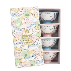 Coffret 4 bols porcelaine rose bleu 300ml Lucky cat Tokyo Design