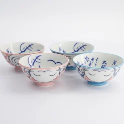 Coffret 4 bols porcelaine rose bleu 300ml Lucky cat Tokyo Design