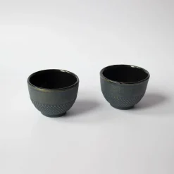 Coffret 2 tasses en fonte bleu doré