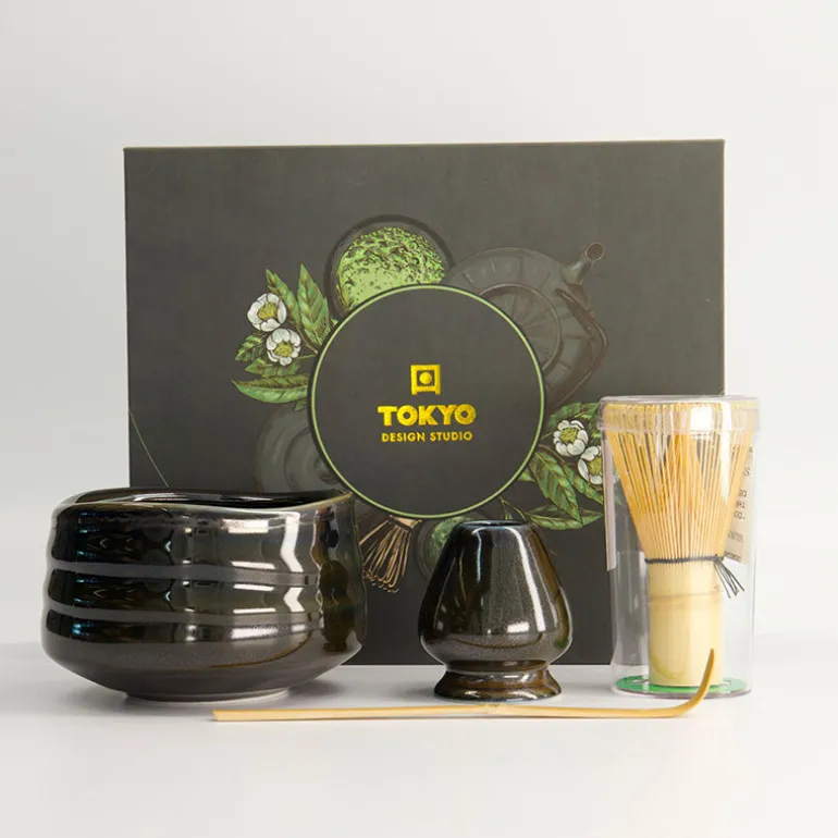 Coffret matcha 4 pièces porcelaine bambou noir Tokyo Design