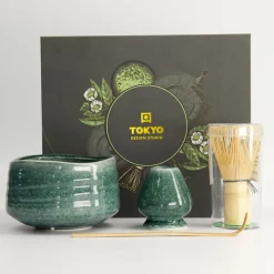 Coffret matcha 4 pièces porcelaine bambou vert Tokyo Design
