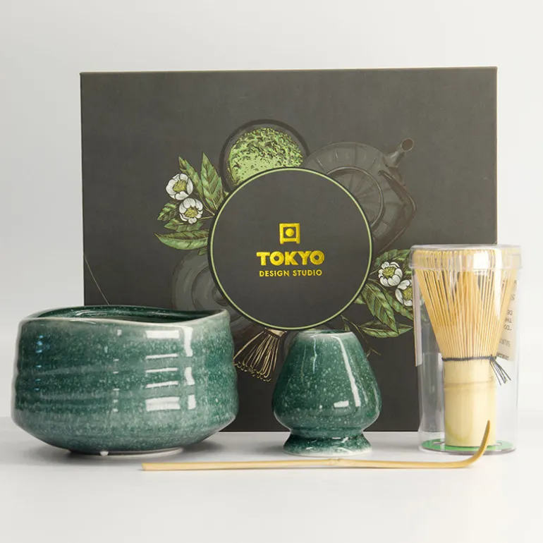Coffret matcha 4 pièces porcelaine bambou vert Tokyo Design