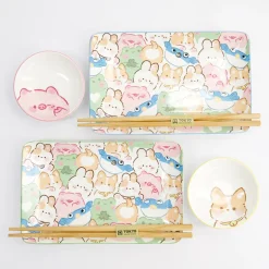 Coffret sushi 6 pièces porcelaine Kawaii animals Tokyo Design
