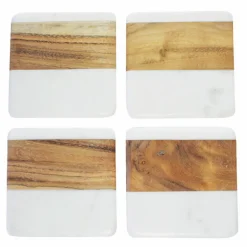 Lot de 4 dessous de verres carrés marbre et bois Be Home