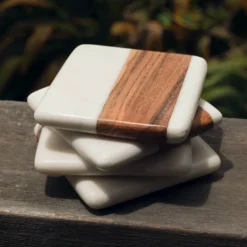 Lot de 4 dessous de verres carrés marbre et bois Be Home