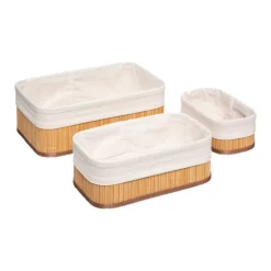Lot de 3 paniers bambou et tissus
