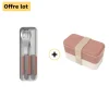 Lot d'un bento rose Original et des couverts en inox rose Slim Box Monbento