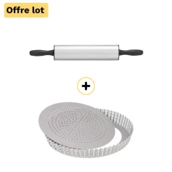 Lot d'un moule à tarte et d'un rouleau à pâtisserie Patisse