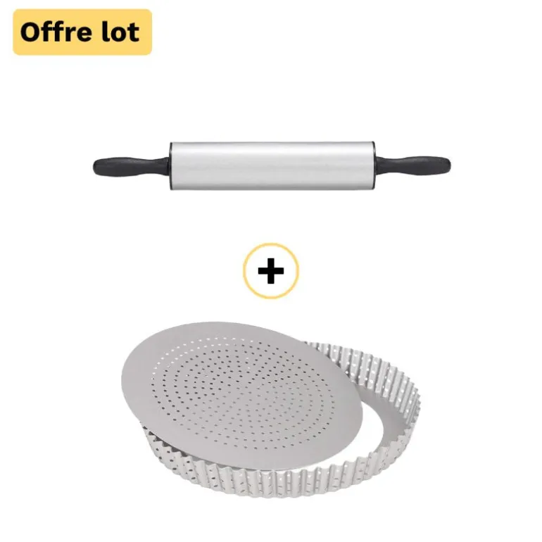 Lot d'un moule à tarte et d'un rouleau à pâtisserie Patisse