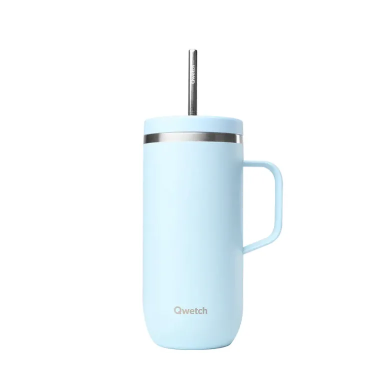 Mug isotherme en inox avec anse 600ml bleu Cold Cup Qwetch