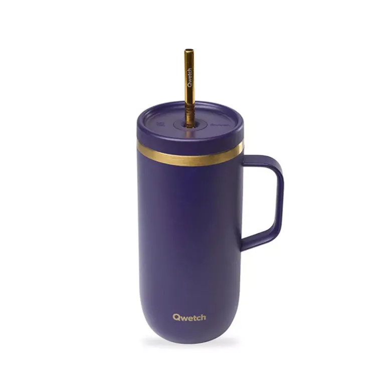 Mug isotherme en inox avec anse 600ml violet et or Cold Cup Qwetch
