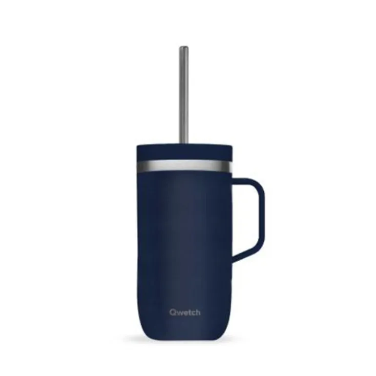 Mug isotherme en inox avec anse 600ml bleu nuit Cold Cup Qwetch