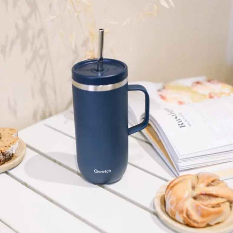 Mug isotherme en inox avec anse 600ml bleu nuit Cold Cup Qwetch