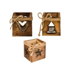 Photophore en bois carré ajouré