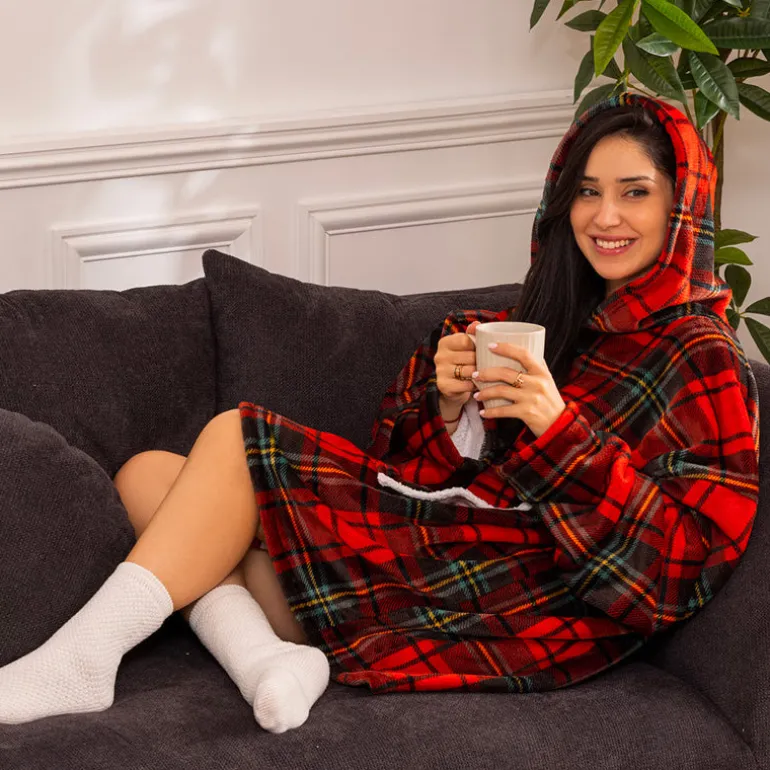 Plaid manches rouge imprimé tartan