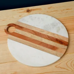 Planche ronde en marbre et bois Moa