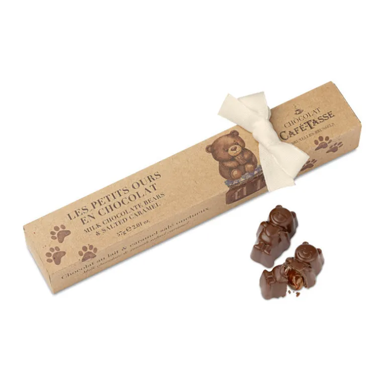 Réglette de 6 oursons en chocolat au lait fourrés au caramel salé Café Tasse