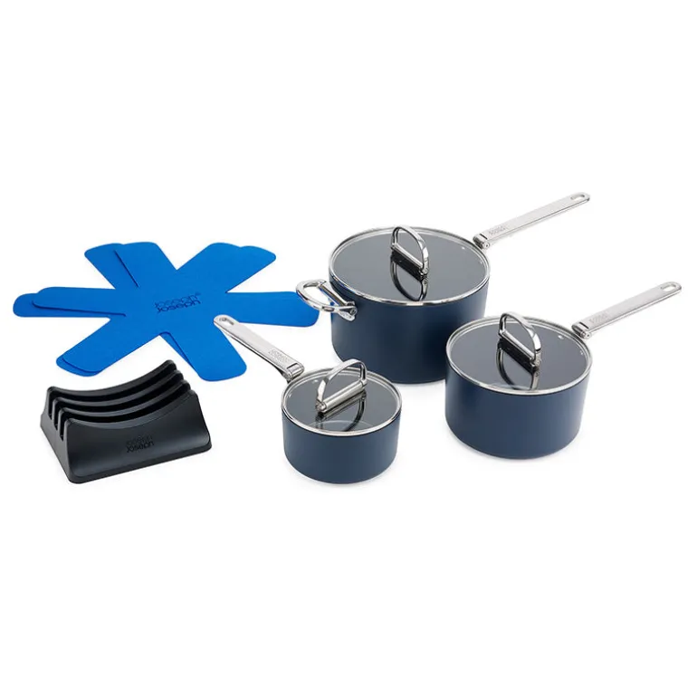 Set 3 casseroles antiadhésives et couvercles bleues Space Joseph Joseph