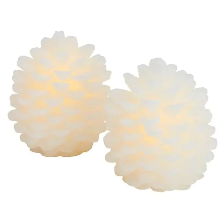 Set 2 pommes de pins cire LED 10cm