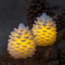 Set 2 pommes de pins cire LED 10cm
