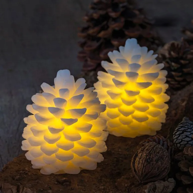 Set 2 pommes de pins cire LED 10cm