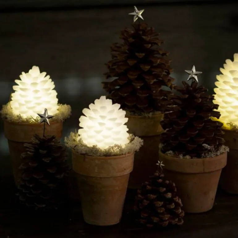Set 2 pommes de pins cire LED 10cm